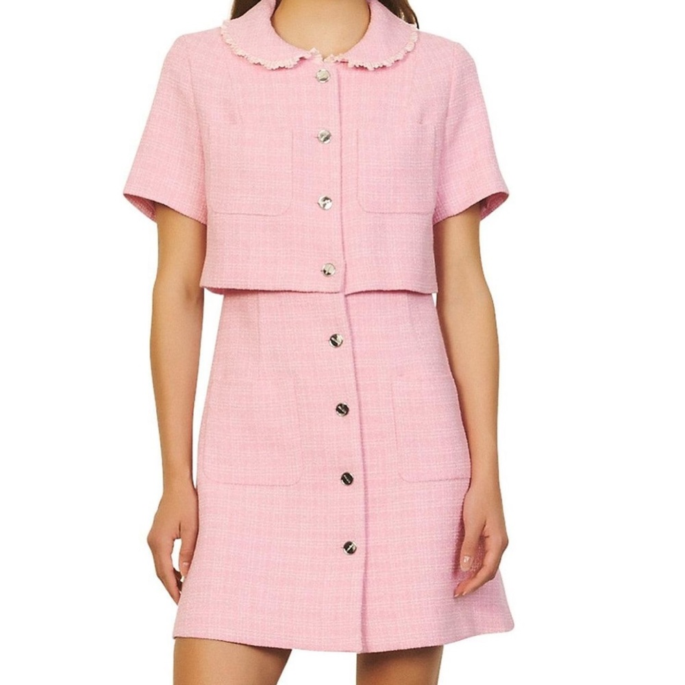 Sandro Pink Tweed Midi Dress Set
